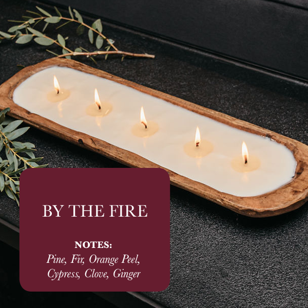 5-Wick Dough Bowl Soy Candle — By The Fire | Hand-Carved Wooden Bowl Candle